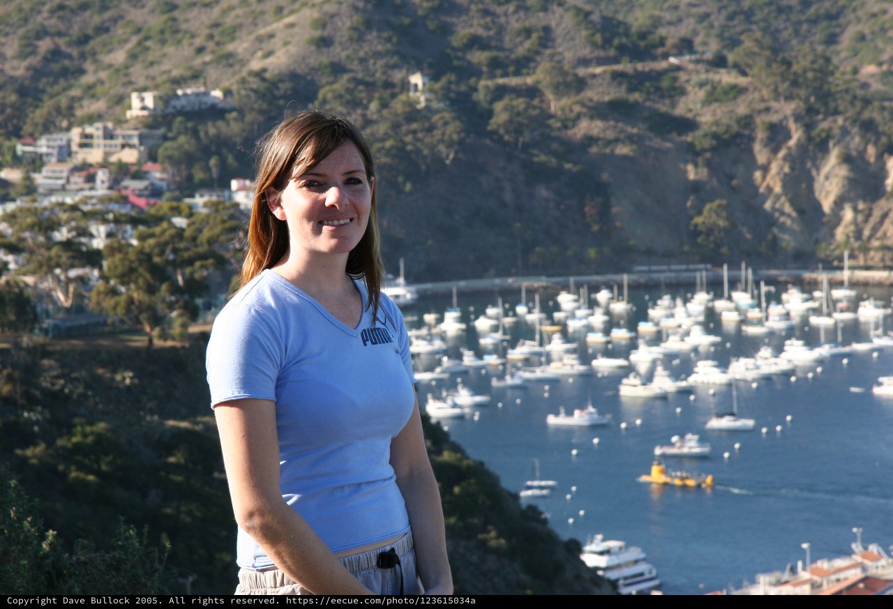 Woman Smiling Above Catalina Island Harbor Vista