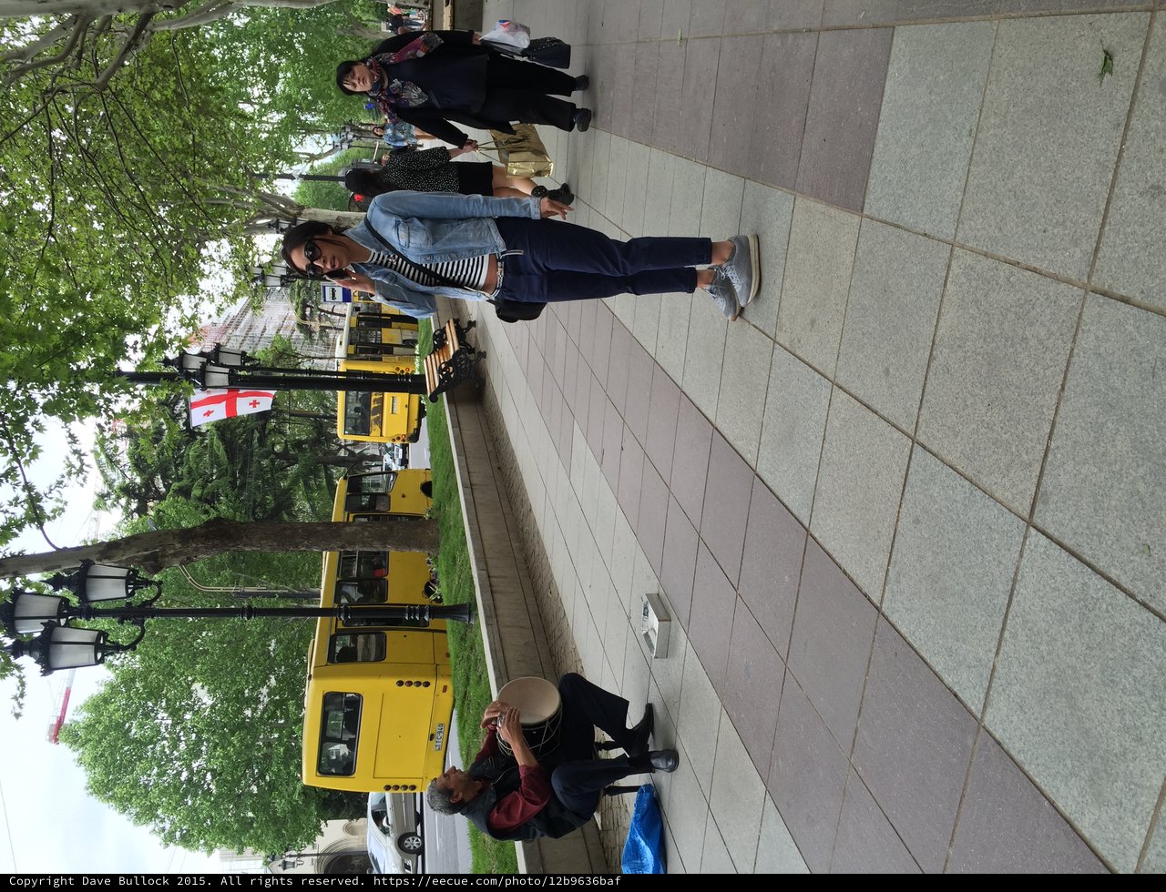 Street Musician and Passersby on Tbilisi Boulevard