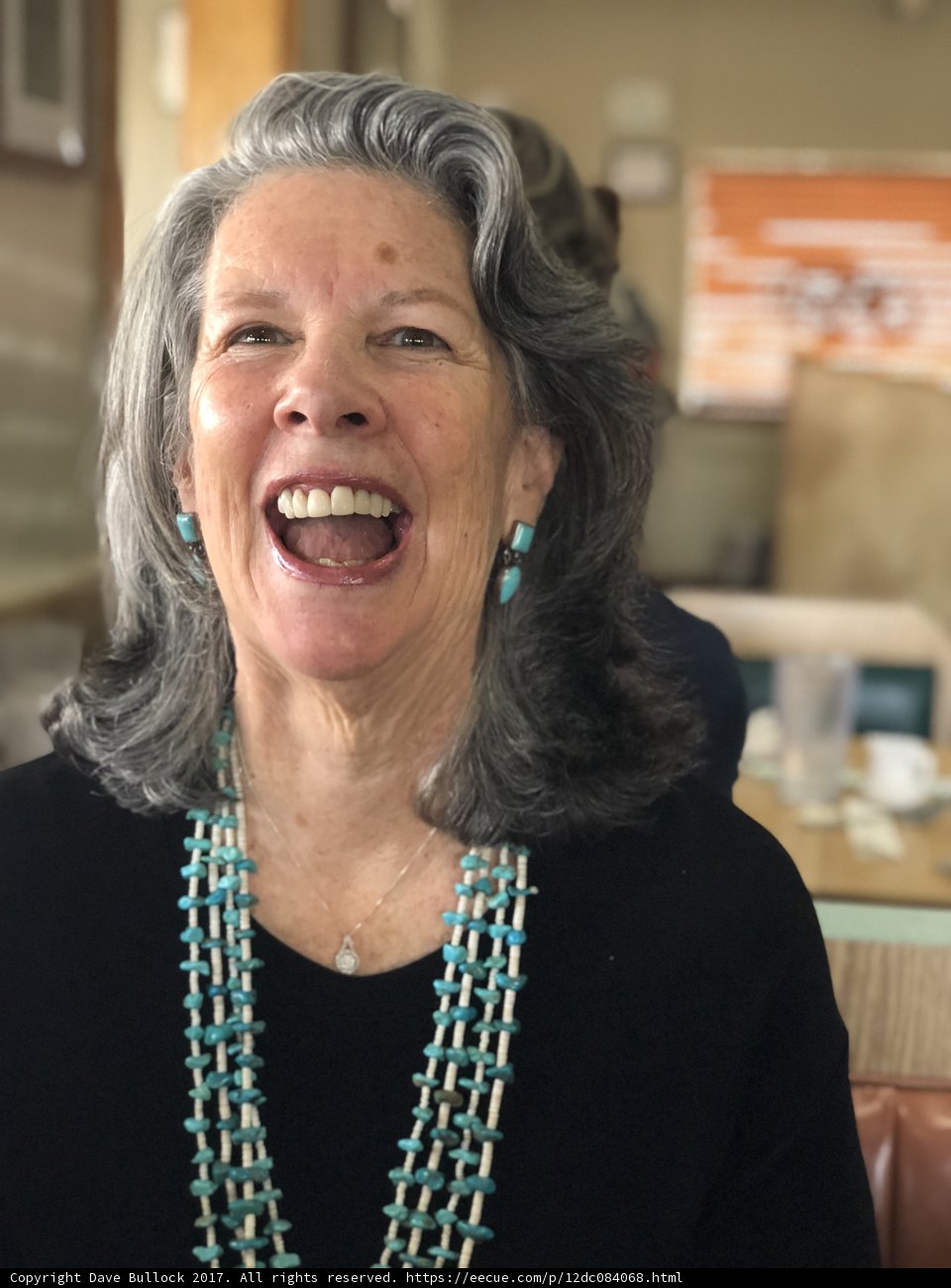 Portrait of Rhoda B with Gray Hair and Beaded Necklace