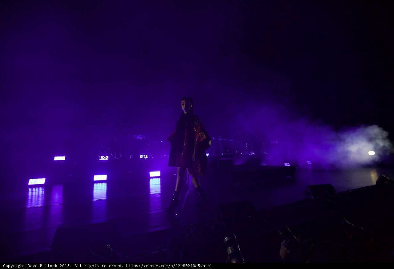 FKA twigs Wide Stage Purple Lighting Red Brocade Kimono LED Reflections Band Haze Photo Pit
