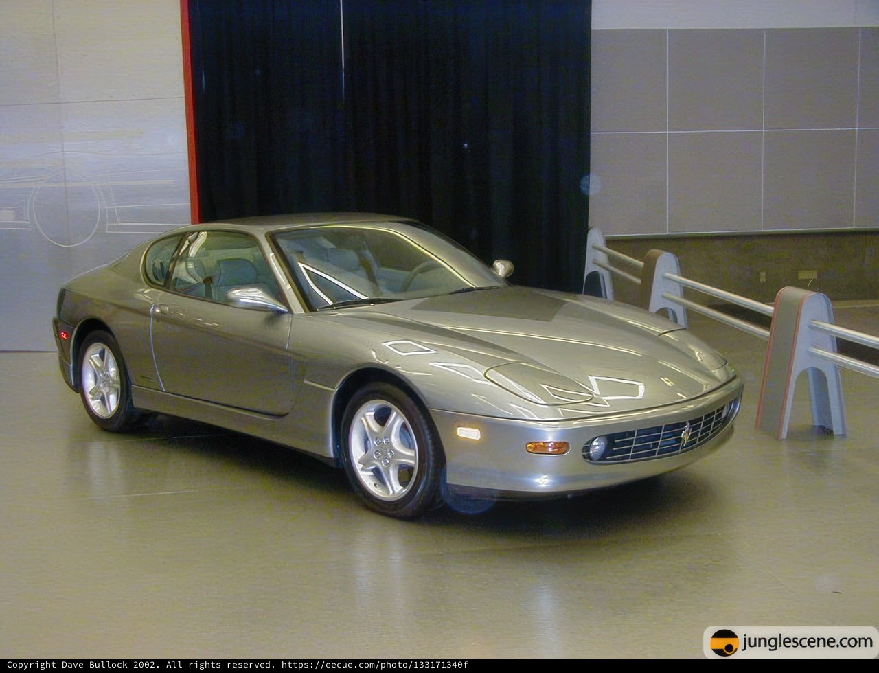 Sparkling Silver Sports Car in Garage