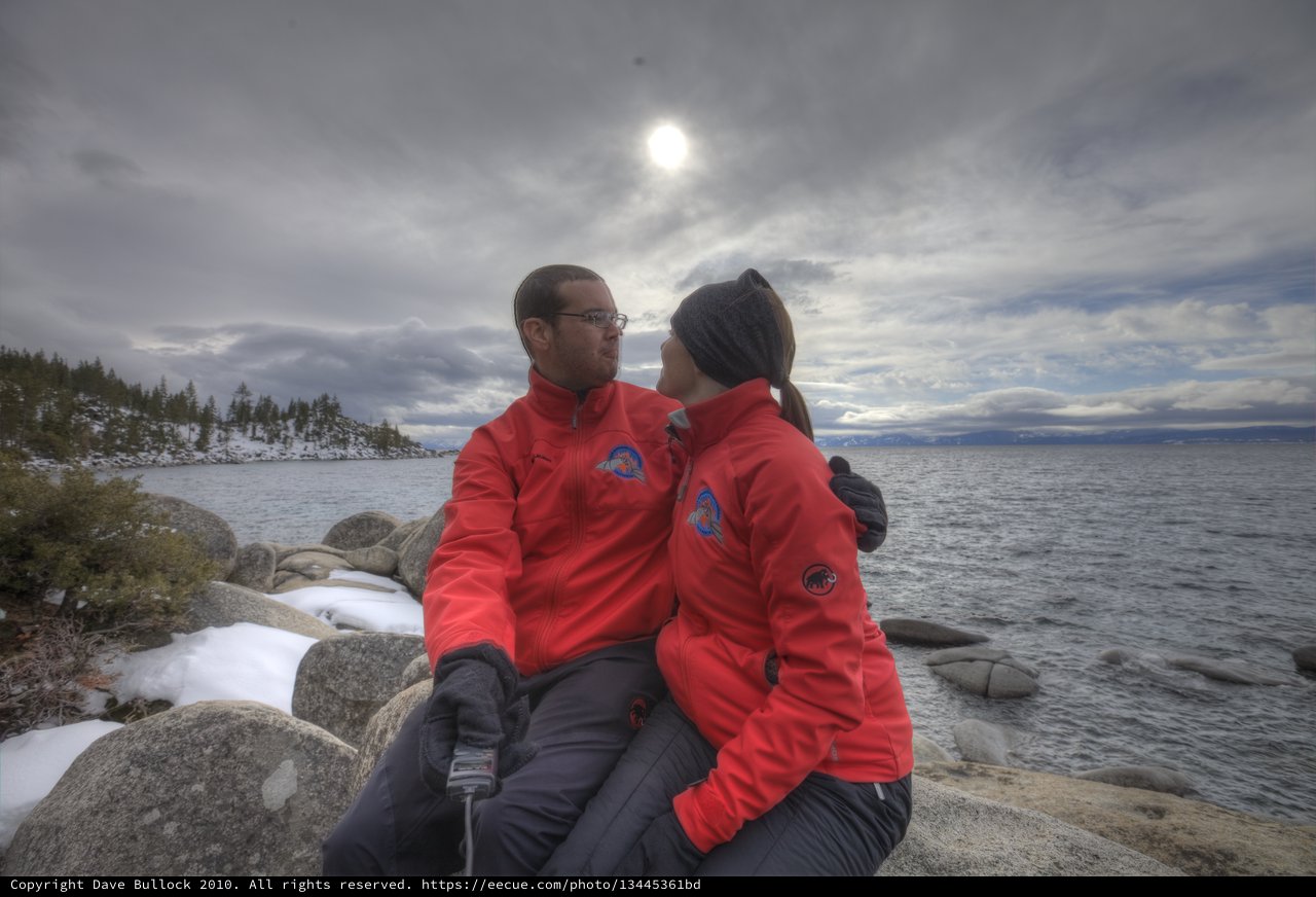Winter Romance at Lake Tahoe's Rocky Shore