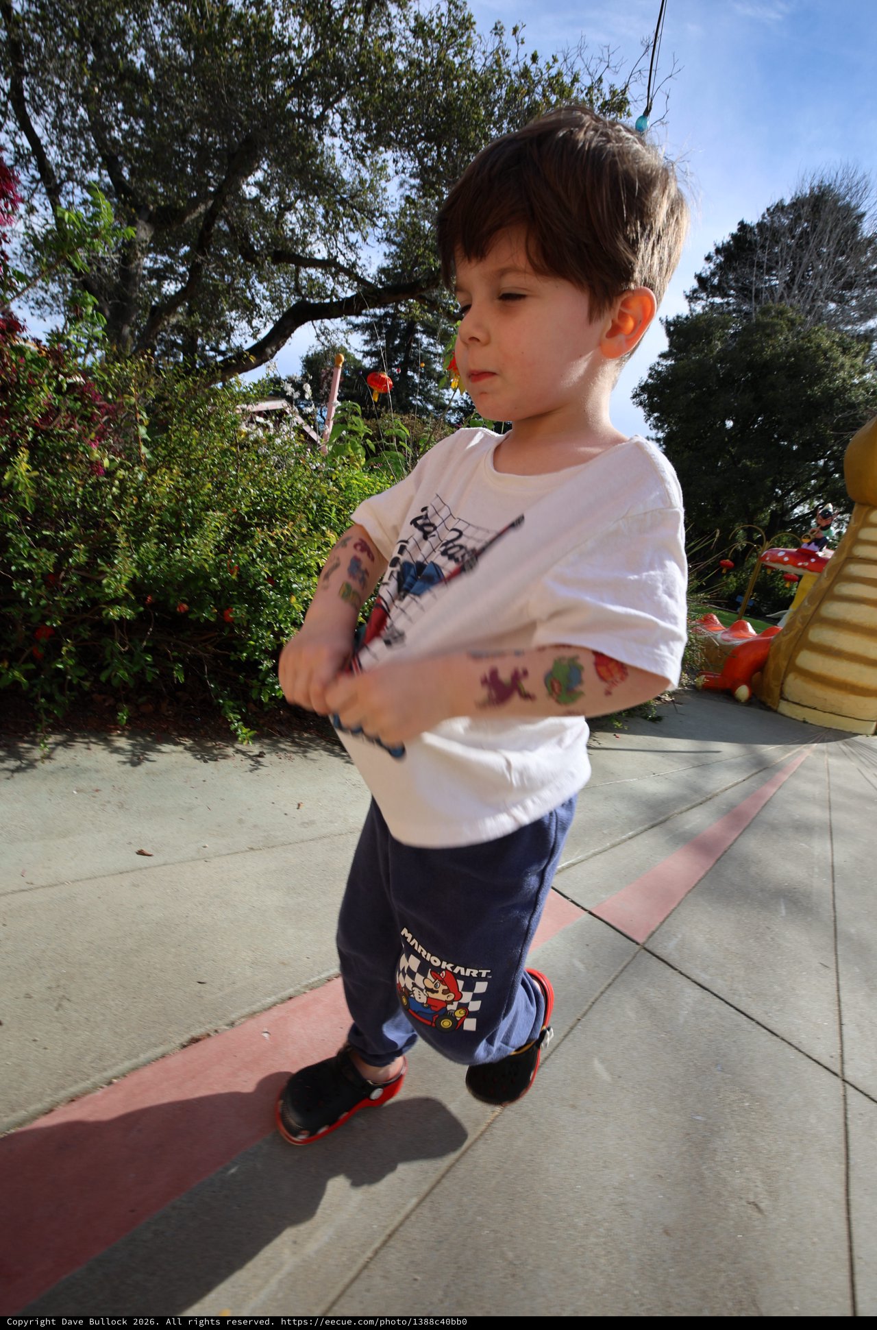 Young Boy with Temporary Tattoos at Outdoor Playground