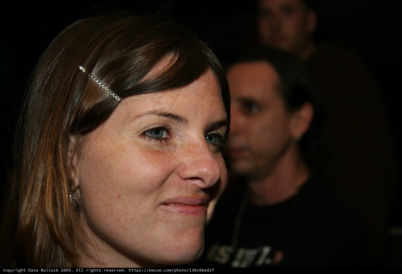 Smiling Woman with Hair Clip at Evening Event