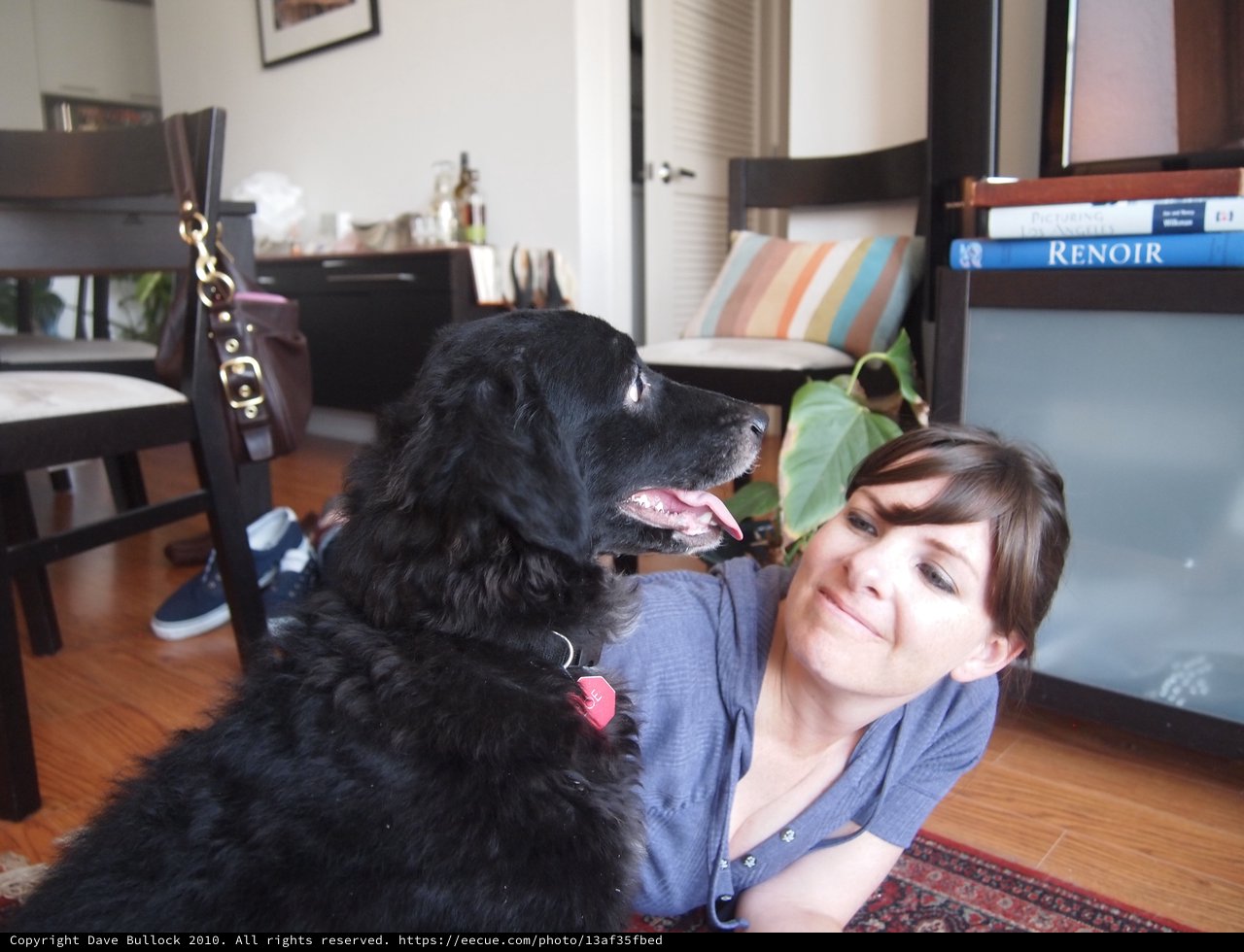 Woman and Her Black Dog Share a Tender Moment