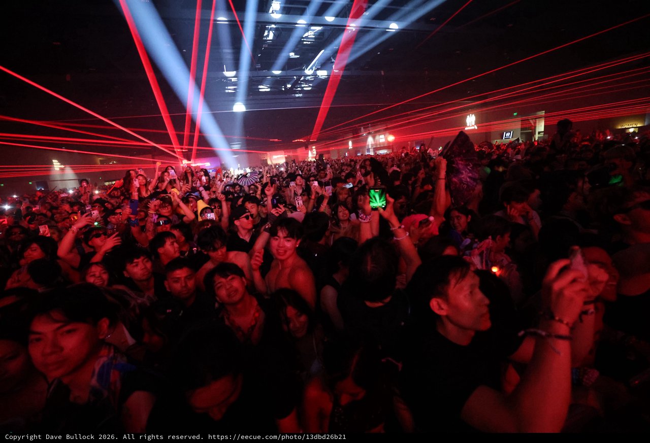 Red Laser Light Show Engulfs Massive Concert Crowd