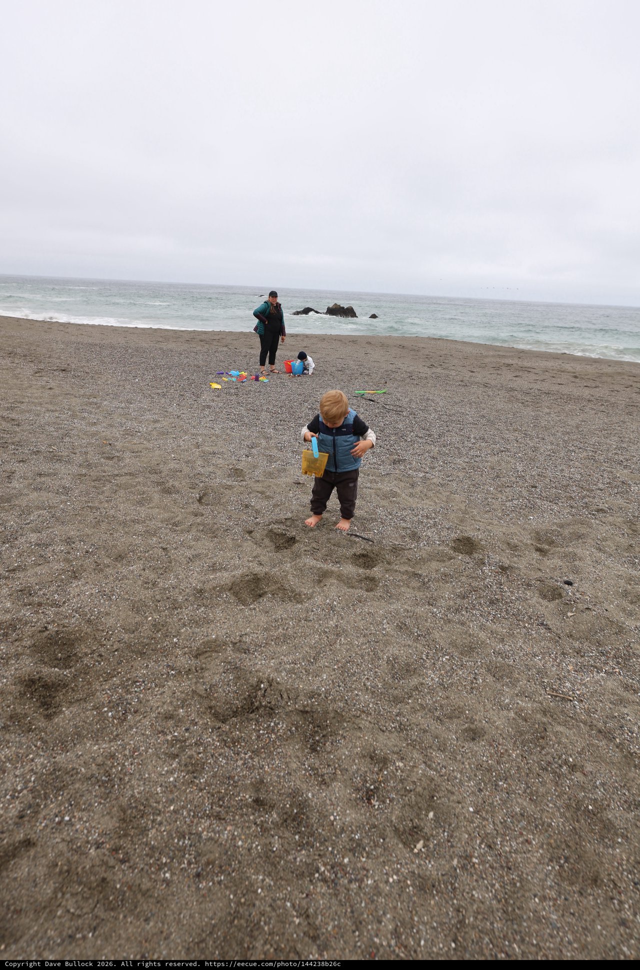 Toddler Explores Rocky Pacific Beach on Father's Day