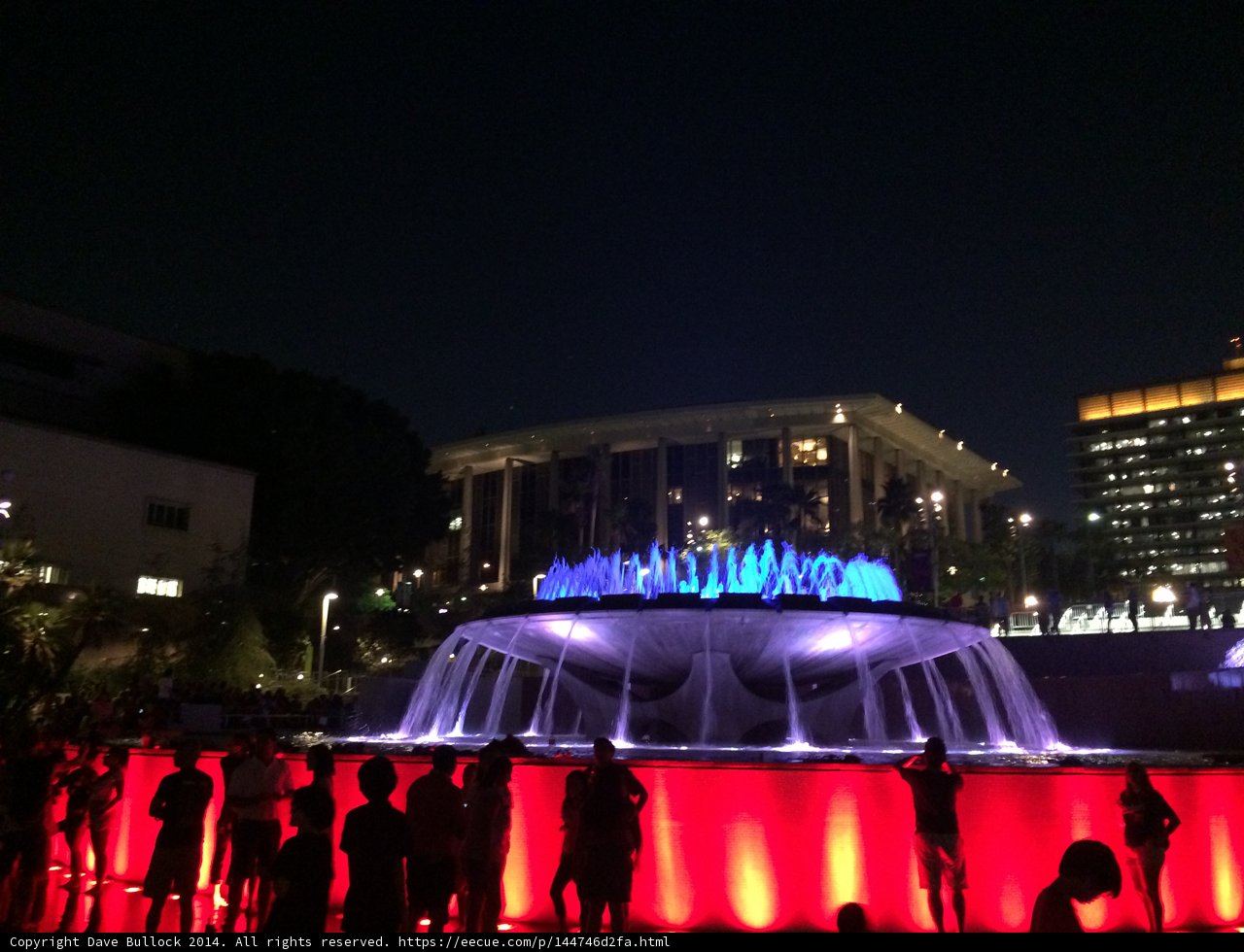 Nighttime Gathering at the Civic Center Mall Fountain