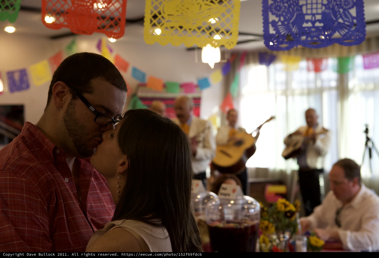 A Romantic Kiss Amid Mariachi Fiesta Celebration