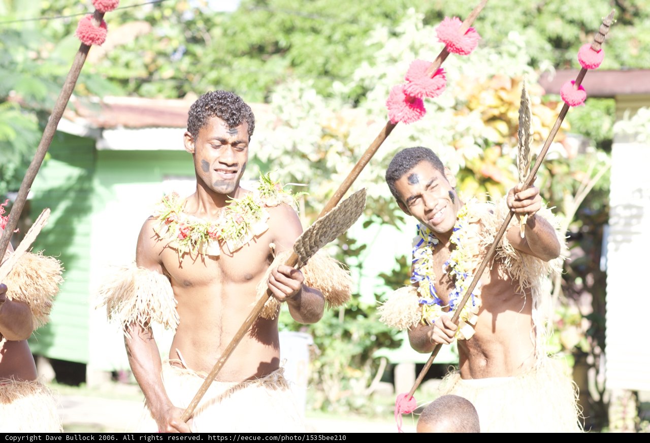 Traditional Fijian Men with Spears