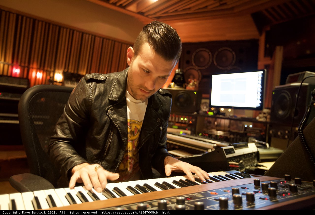 Leather-clad Musician Strikes the Right Key on His Keyboard