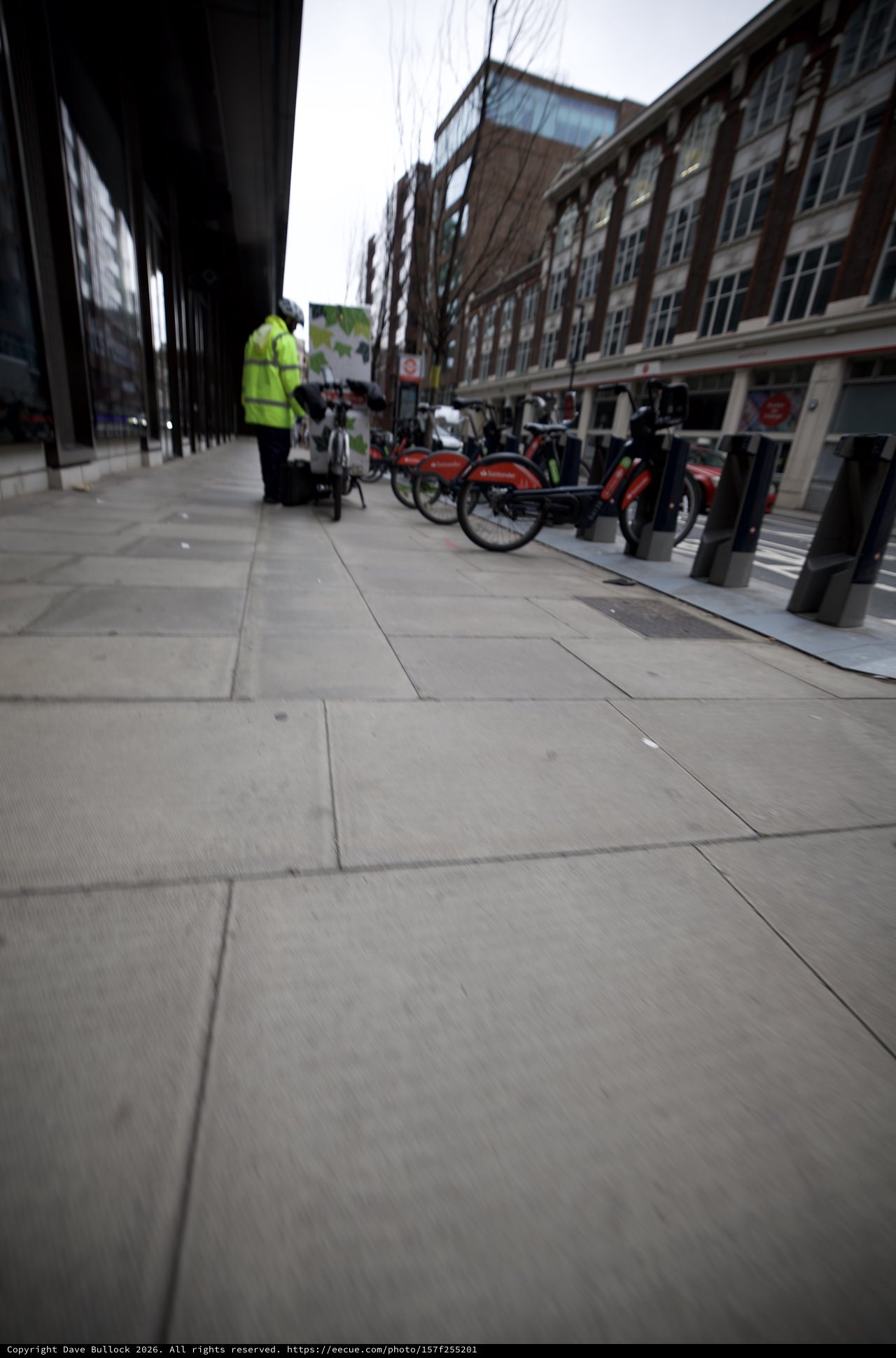 Urban Street Scene with Bike Share Station in London