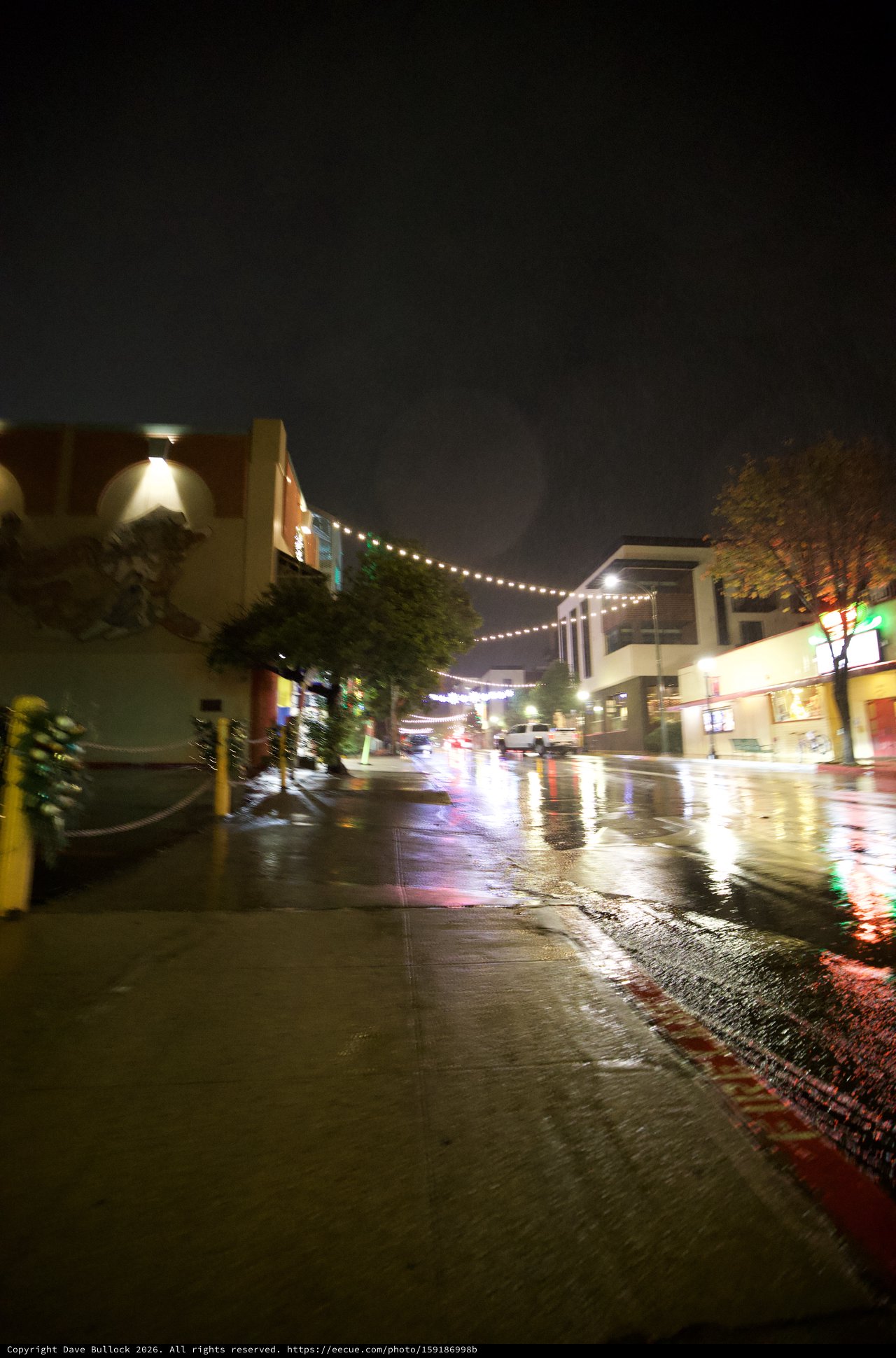 Rainy Night at an Outdoor Shopping Center