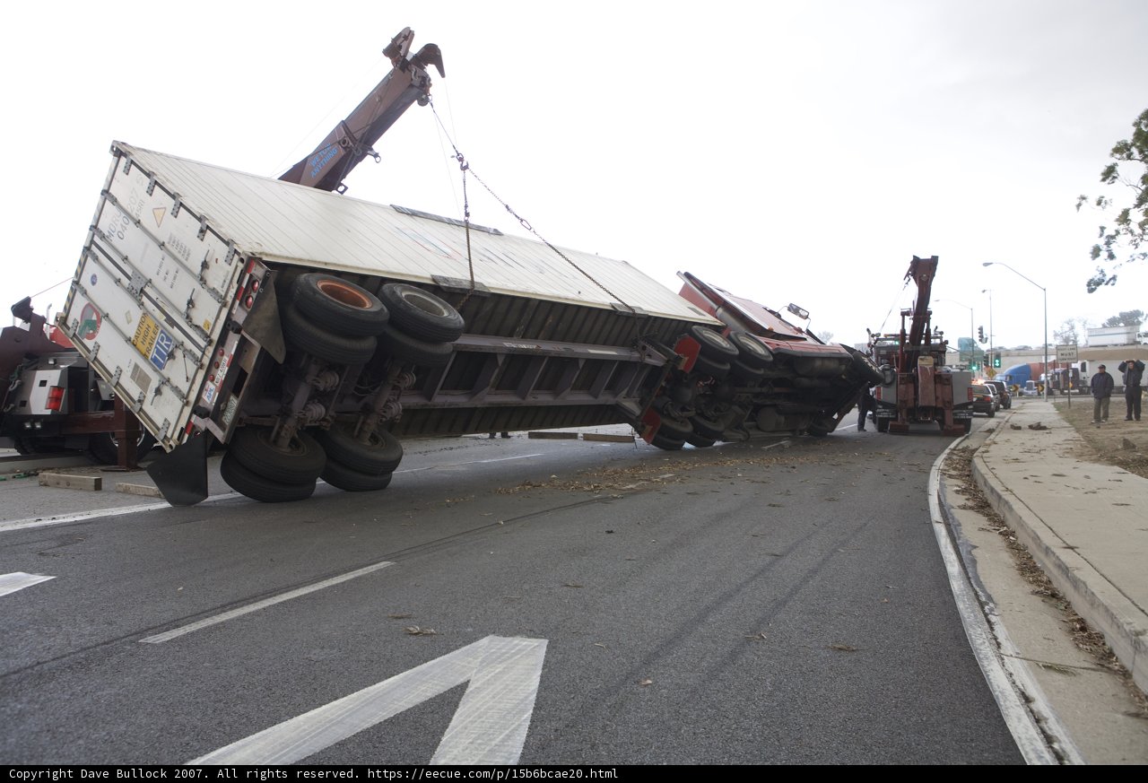 Overturned truck on the road