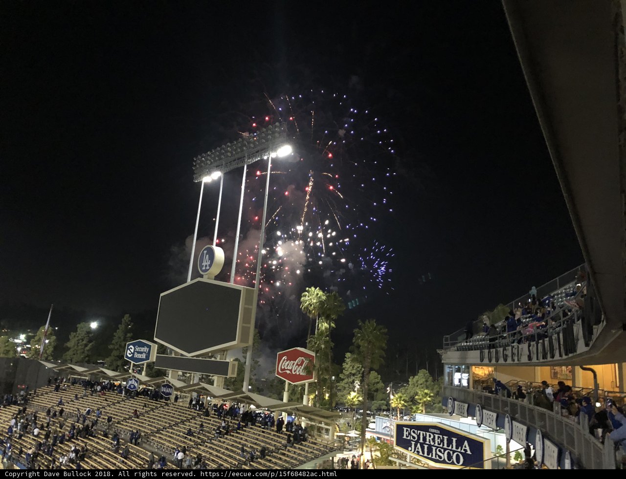 Fireworks light up the city sky during baseball game