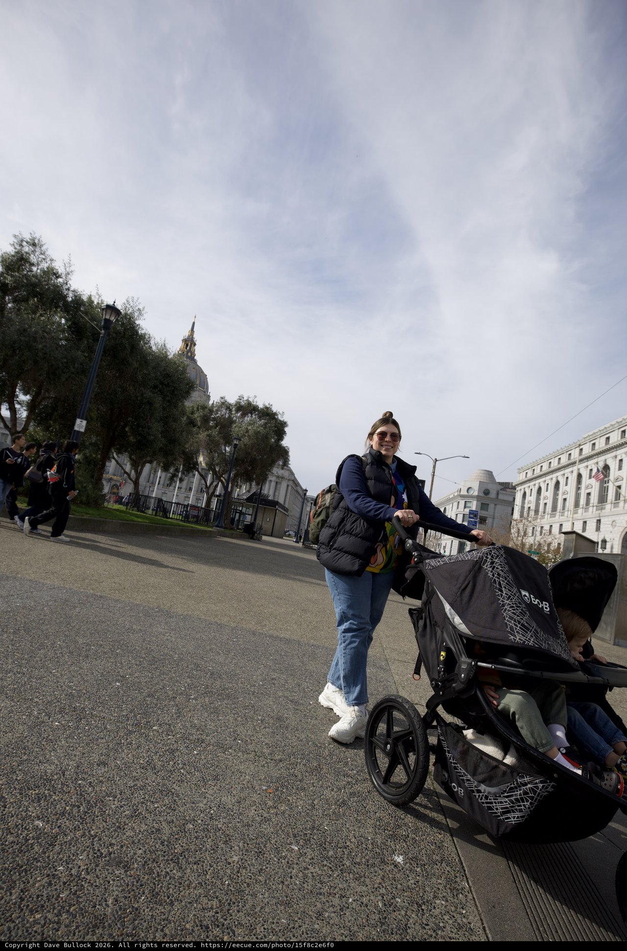 Parent with Stroller Exploring San Francisco Civic Center