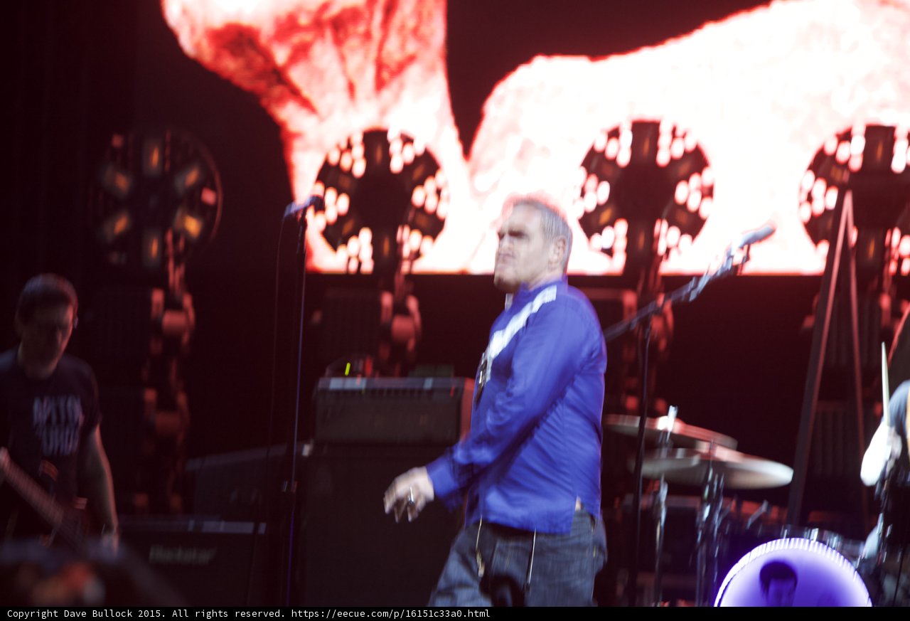 Morrissey Motion Blur Blue Shirt Red Video Screen Guitarist Band Lights