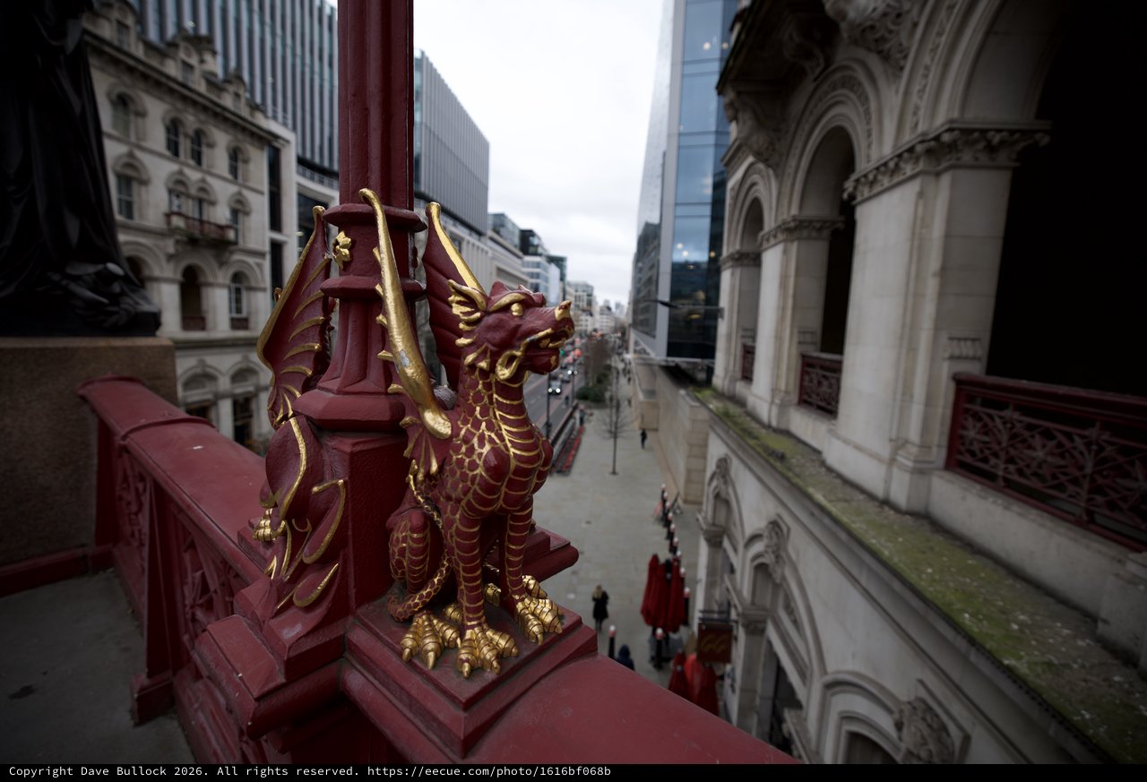 Guardian Dragon Overlooking Historic London Street