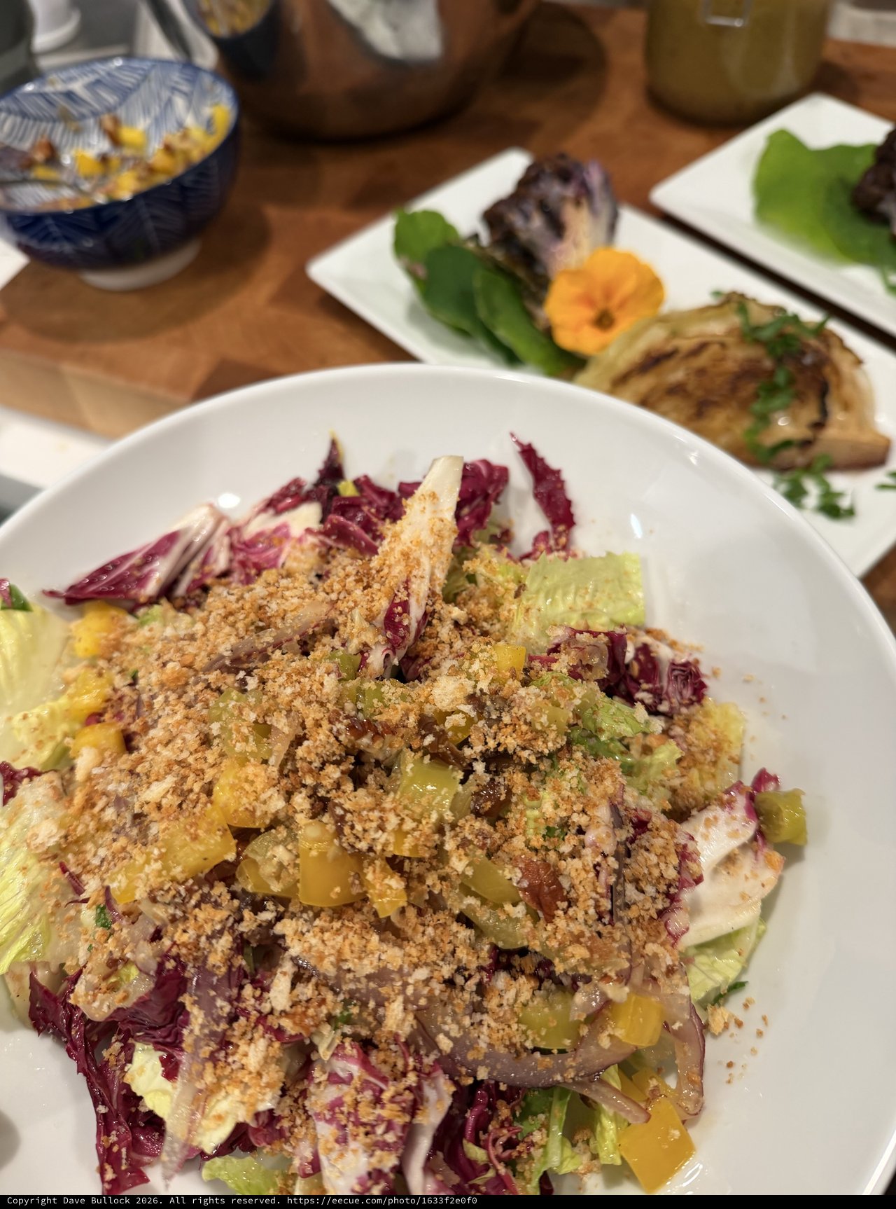 Colorful Asian Salad with Crispy Topping at Restaurant