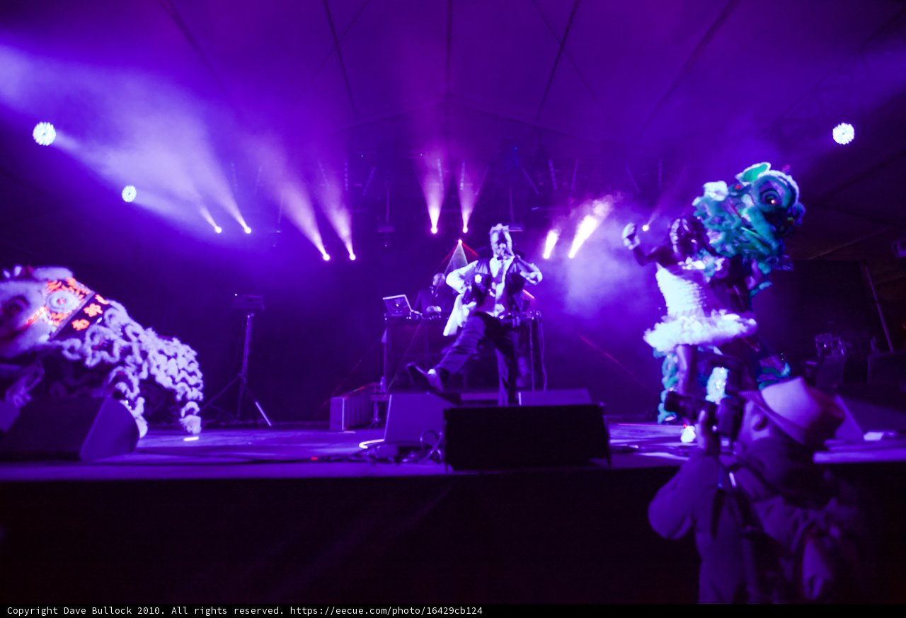 Man and his furry friend rock the stage