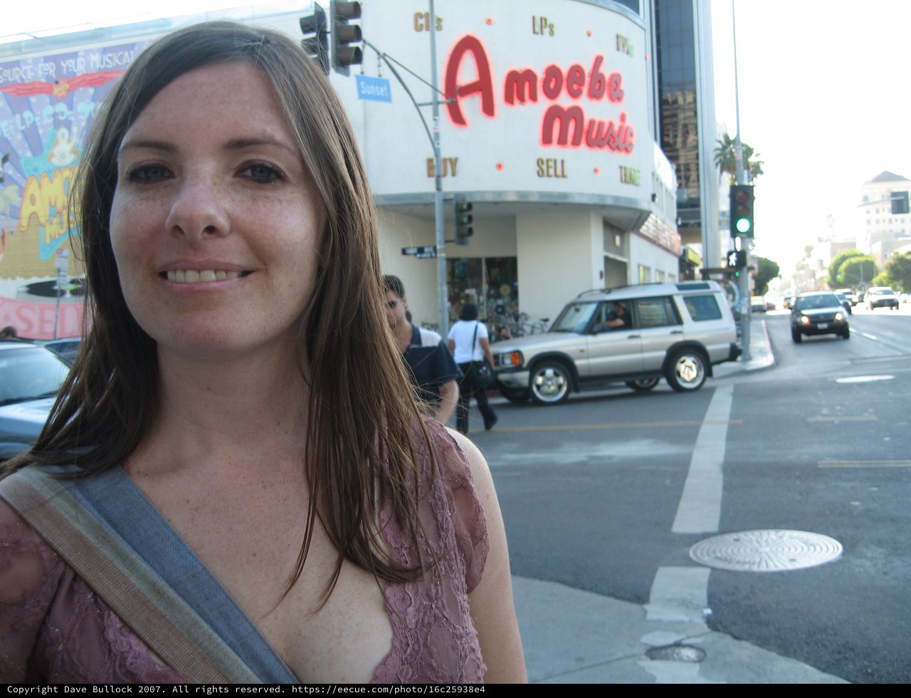 Woman Smiling Outside Amoeba Music on Sunset
