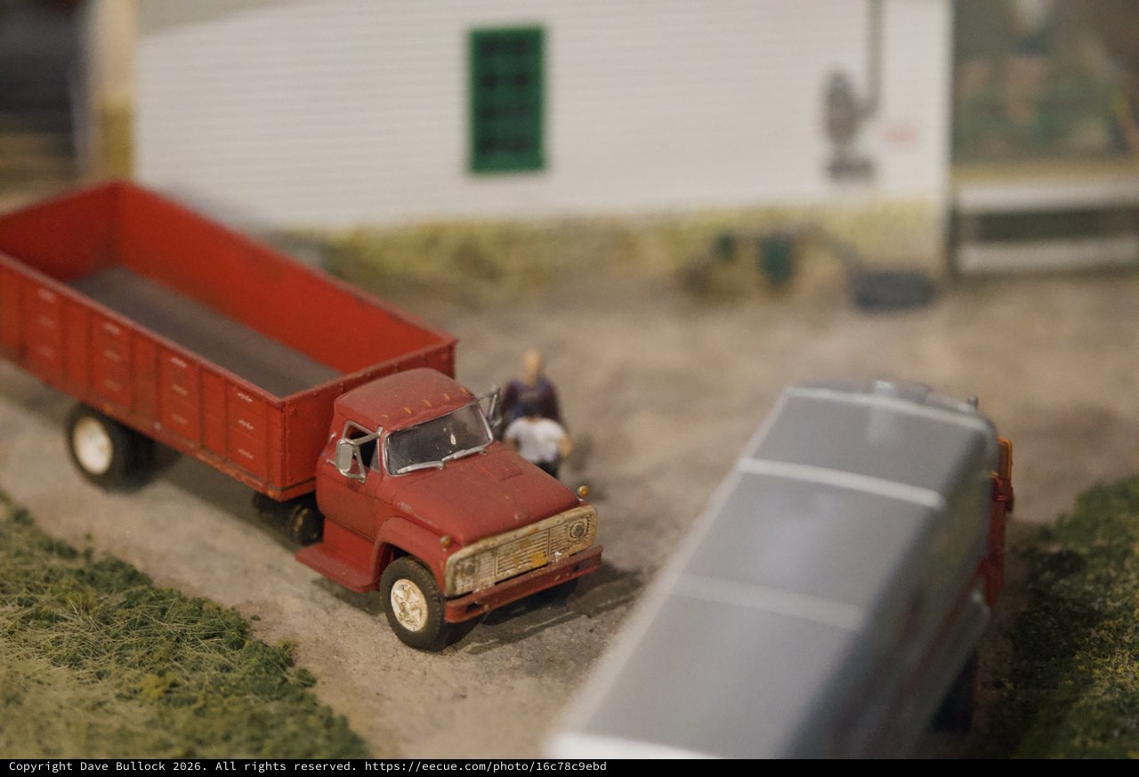 Weathered Red Grain Truck at Model Farm Scene