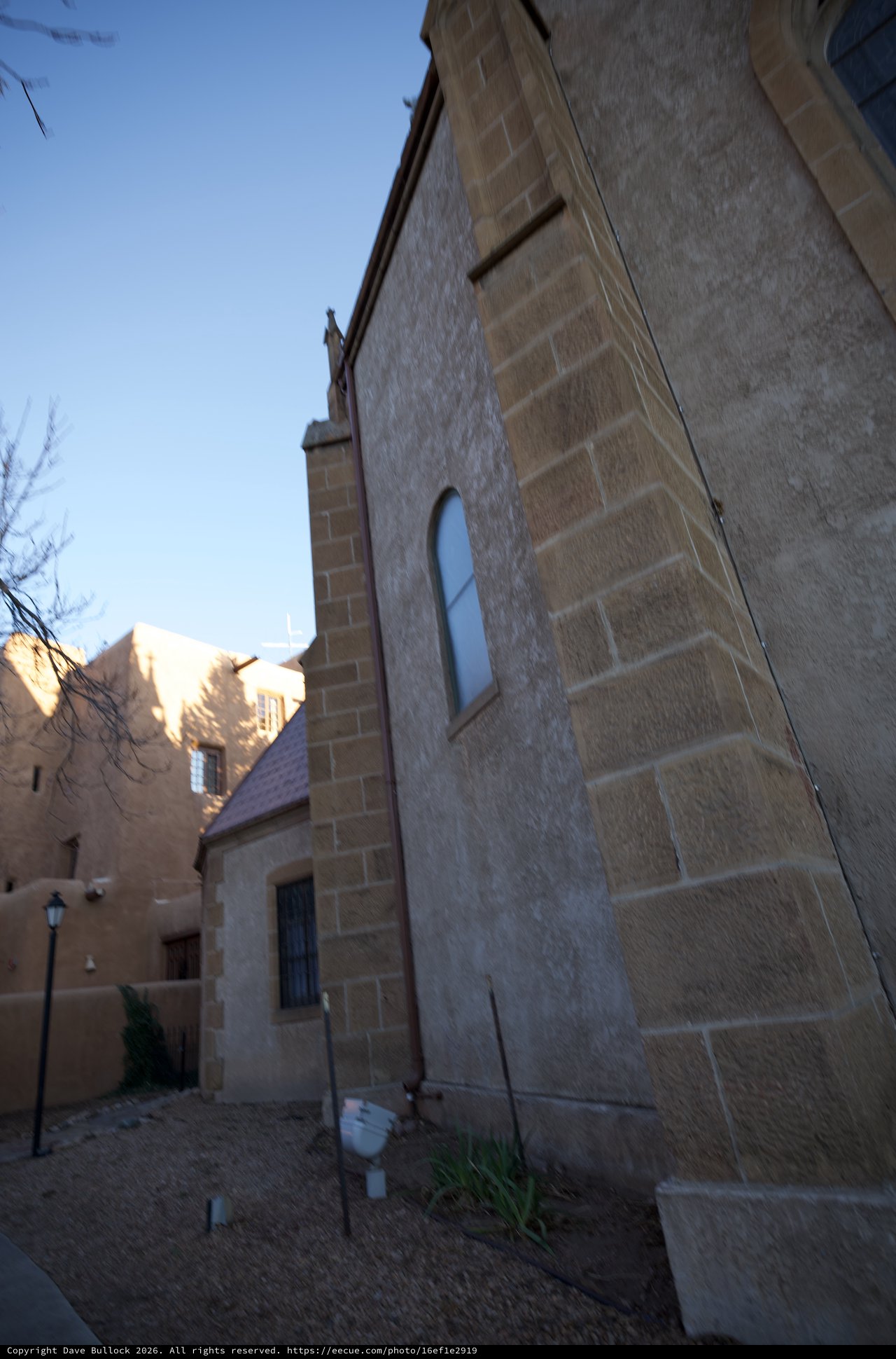 Historic Stone Church at Twilight in Santa Fe