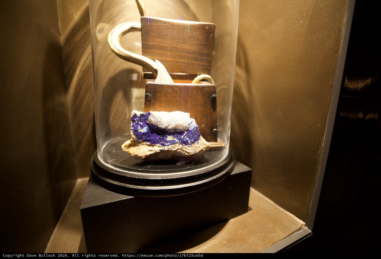 Illuminated Mineral Display Under Glass Dome with Antique Lock