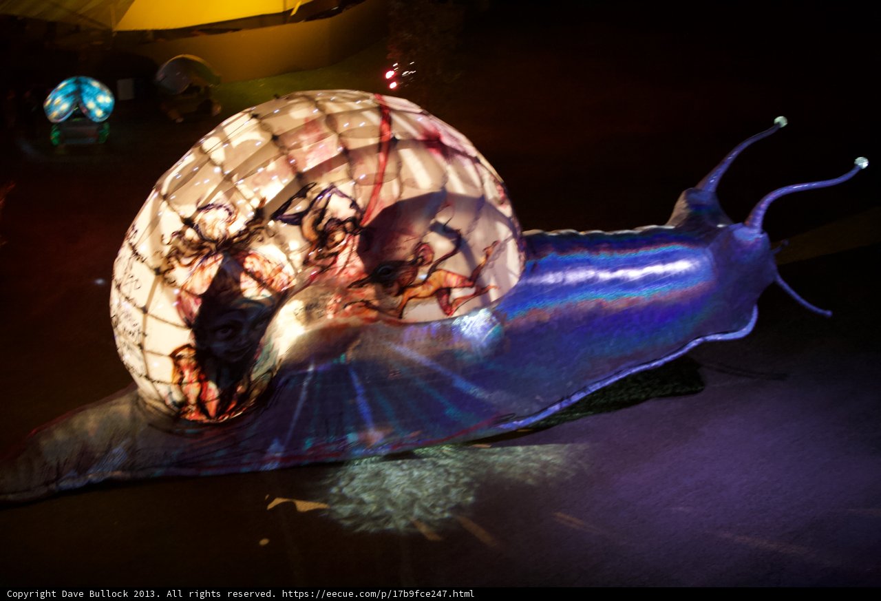 Illuminated Snail Sculpture at Coachella
