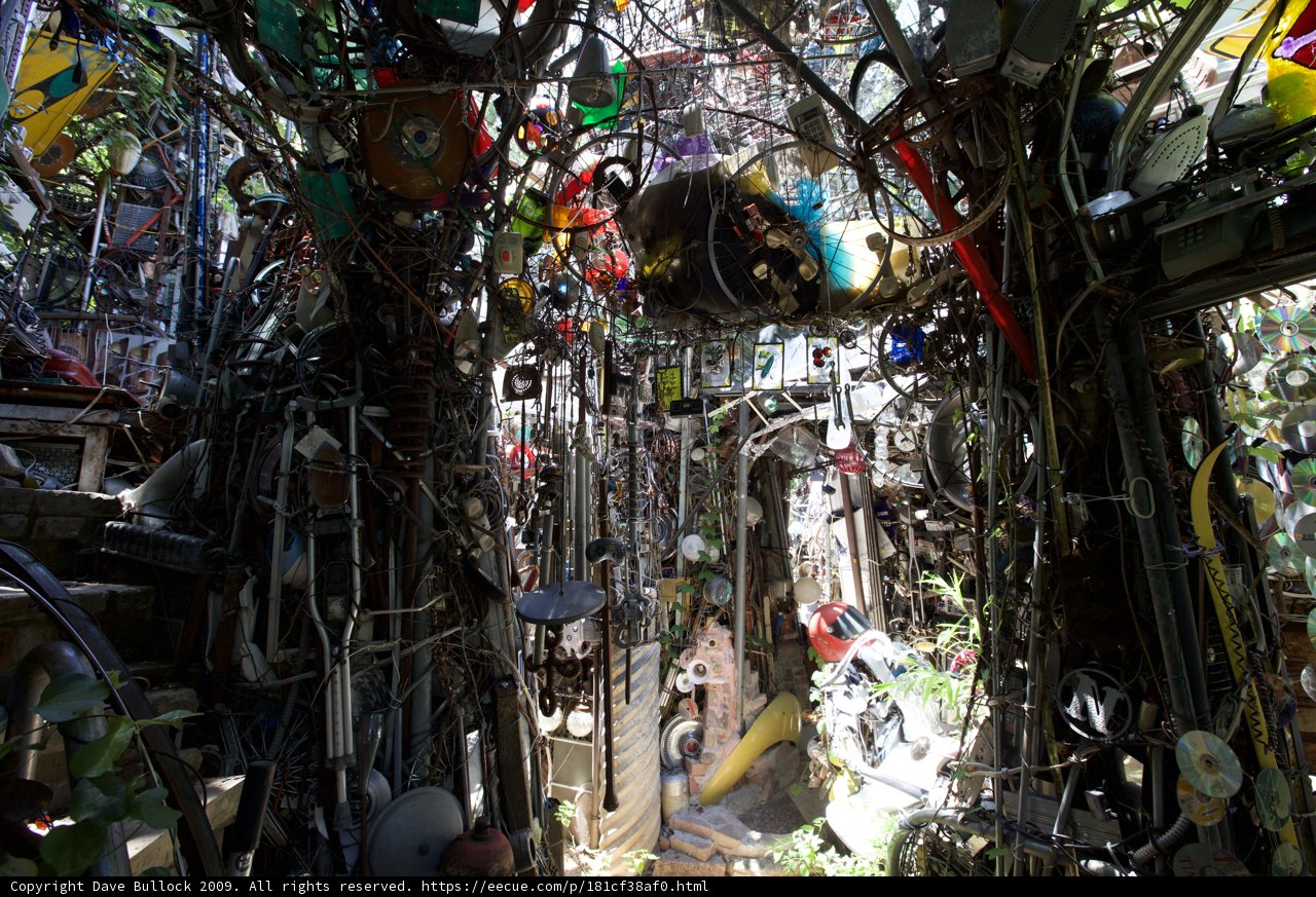 The Chaos of Wiring and Junk in Austin Trash Chapel