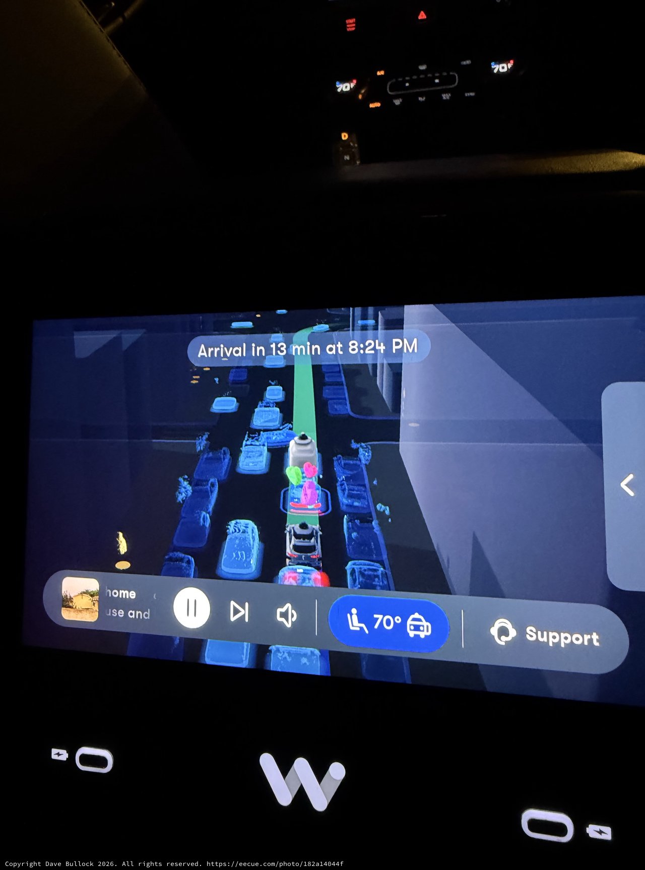 Navigation Display Showing Traffic on Night Drive