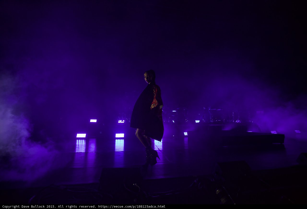 FKA twigs Wide Stage Purple Lighting Red Brocade Kimono Flowing Embellished Boots LED Lights Band Haze