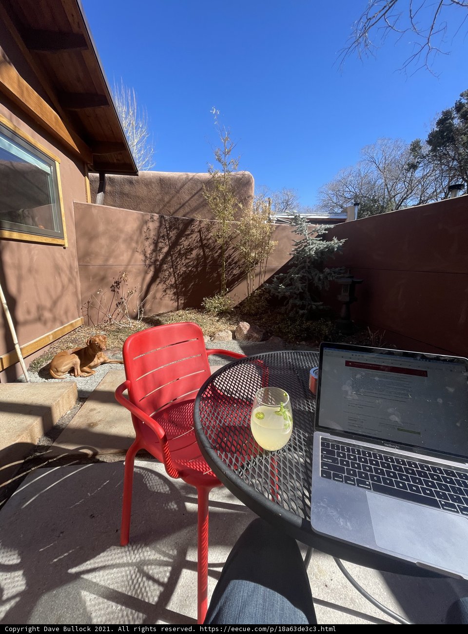 Outdoor Workstation with Laptop on a Patio Table
