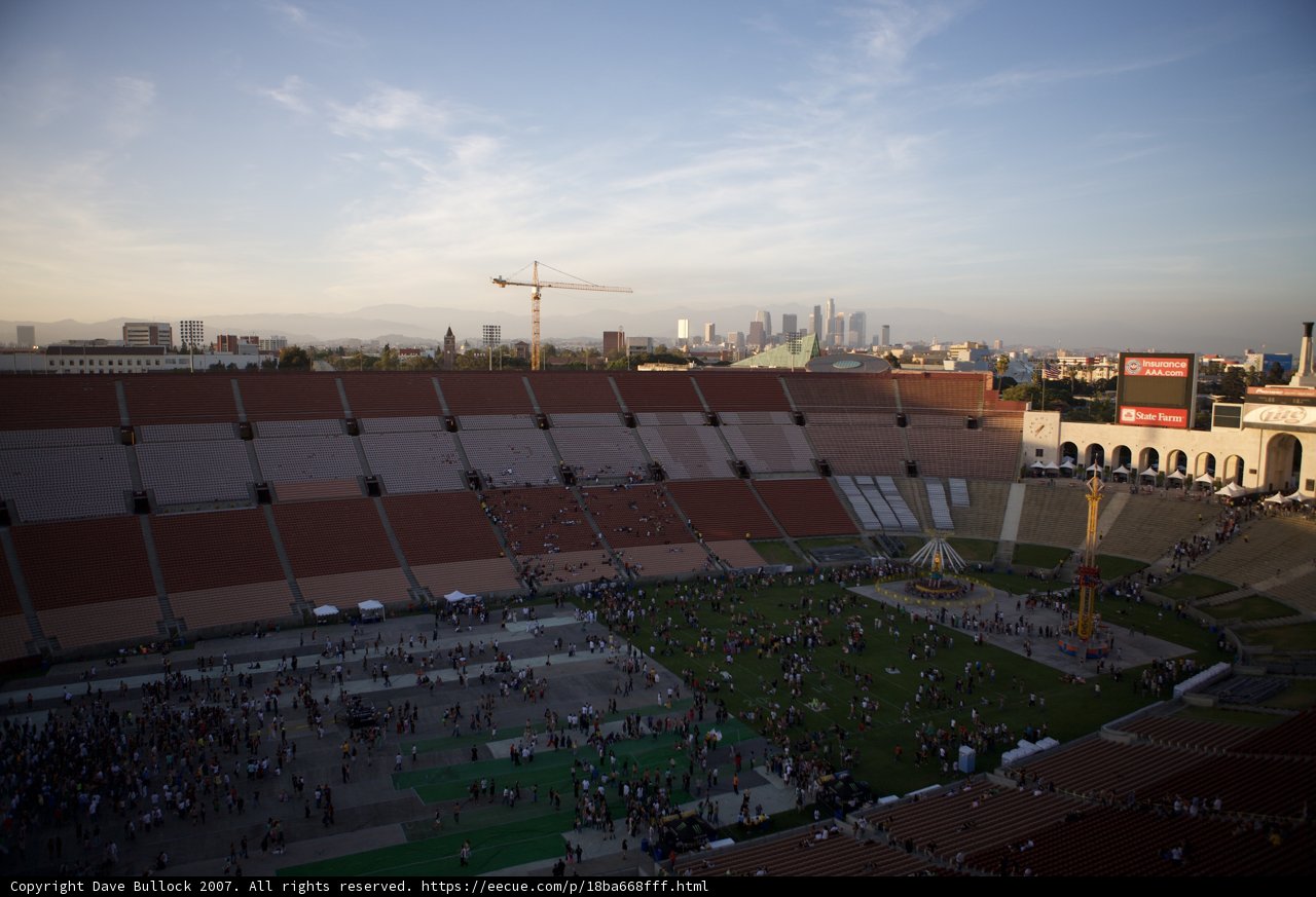 Aerial View of Large Stadium in the City