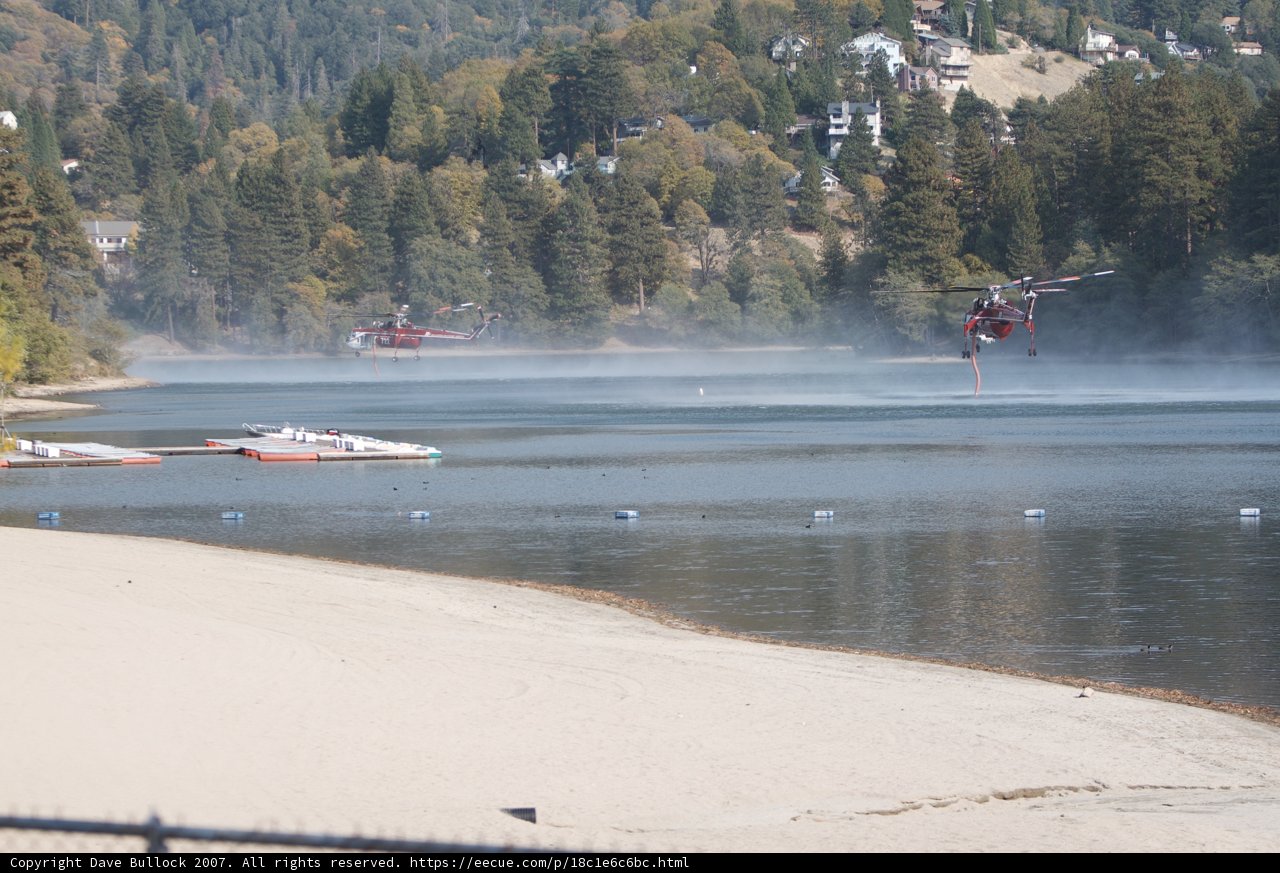 Helicopter Surveying Lake During 2007 Fires