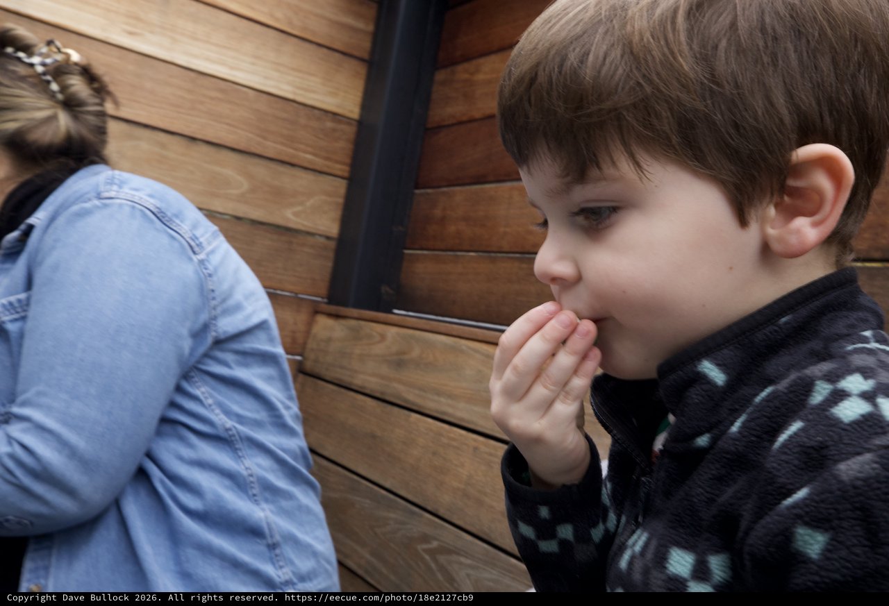 Young Boy Whispering Secret to Friend by Wooden Wall