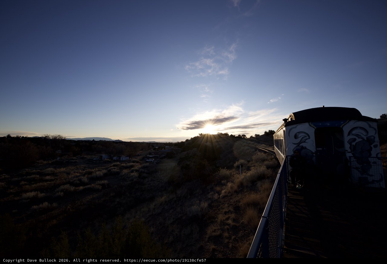 Sunset Train Journey Through the Desert Southwest