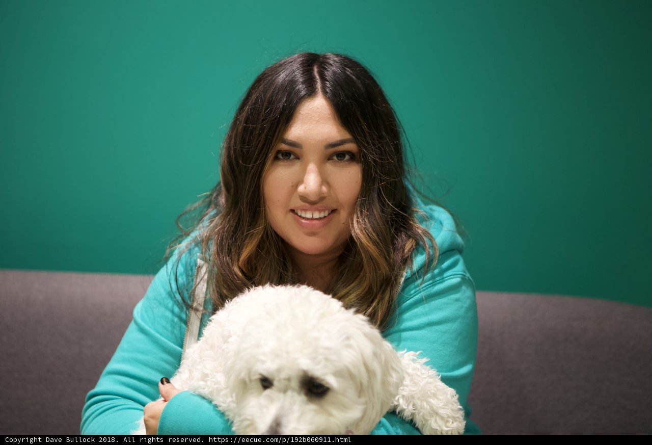 Happy Woman with her White Bichon