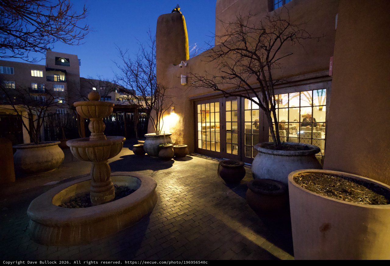 Twilight Courtyard at Santa Fe Adobe Building