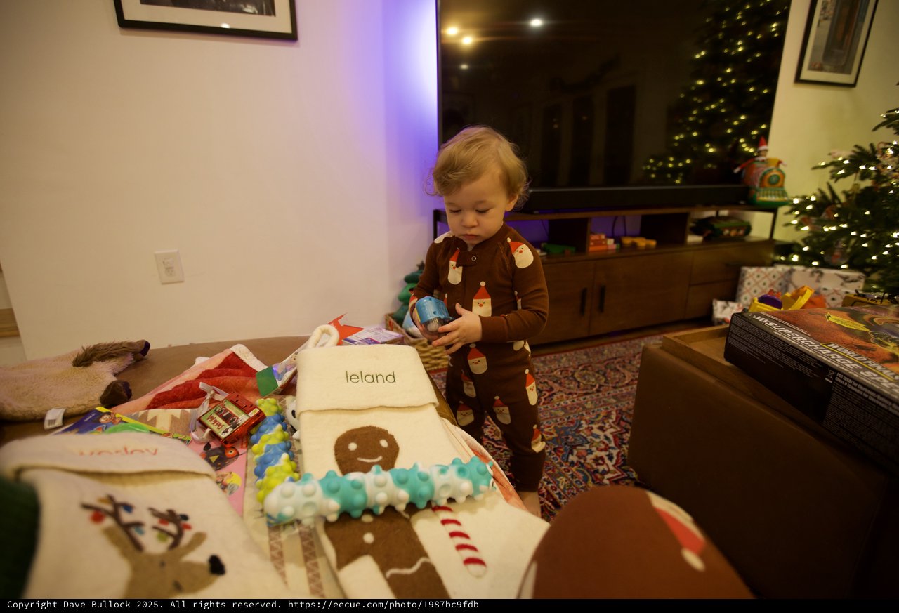 Toddler's First Christmas Morning with Gingerbread Person Cake