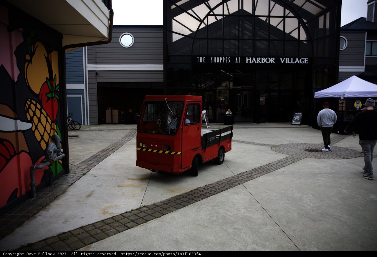 Vibrant Red Truck in an Urban Oasis