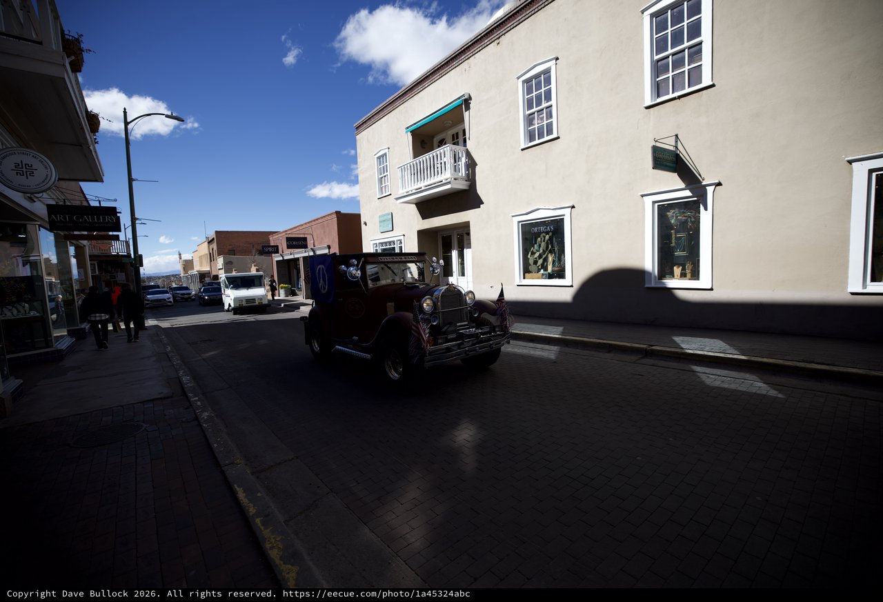 Vintage Car on Sunlit Santa Fe Street