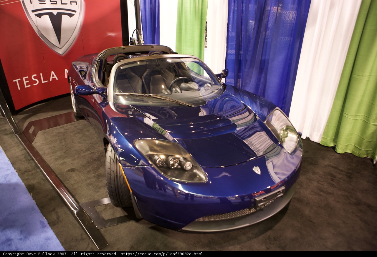 A Blue Tesla Roadster Shines Bright