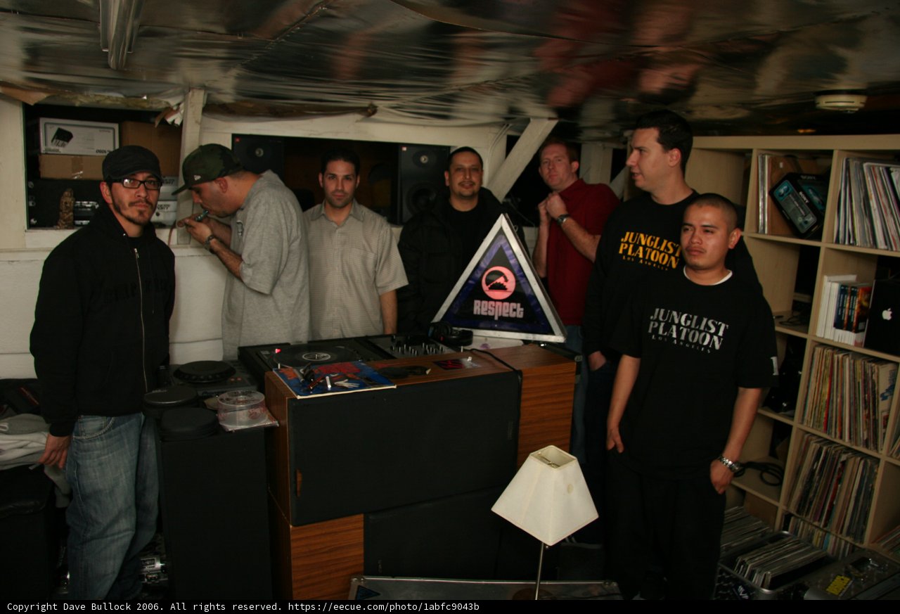 Men in Jeans Gather Around the DJ