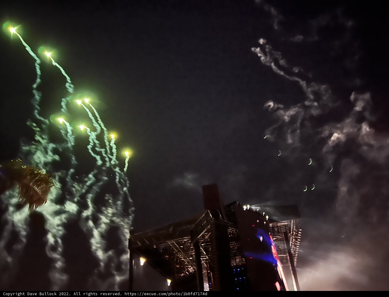 Flares lighting up the night sky over Indio