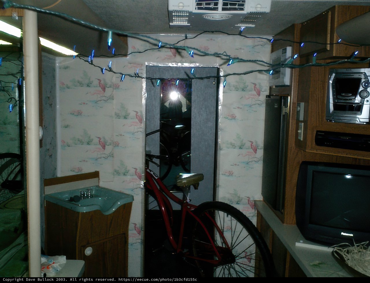 Bicycle and TV in Coachella Camping Room