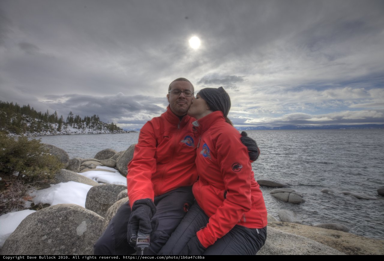 Winter Romance at Lake Tahoe's Rocky Shore