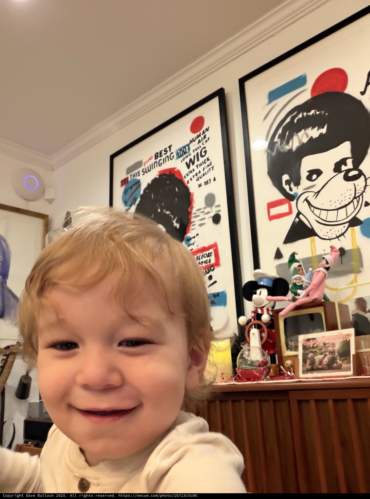 Joyful Toddler's Selfie in Vintage Comic-Themed Room
