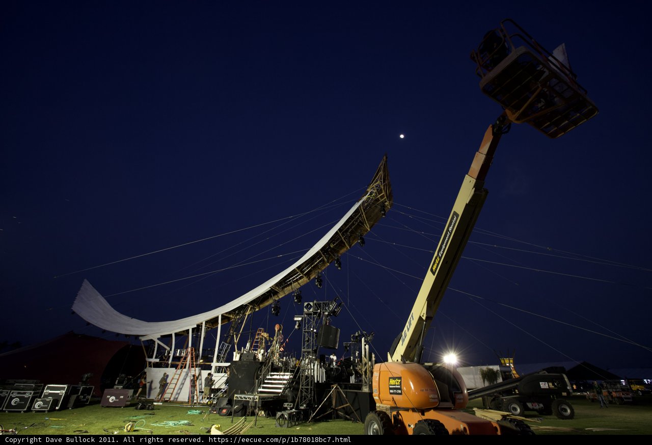 Stage Setup with Construction Crane and Tent