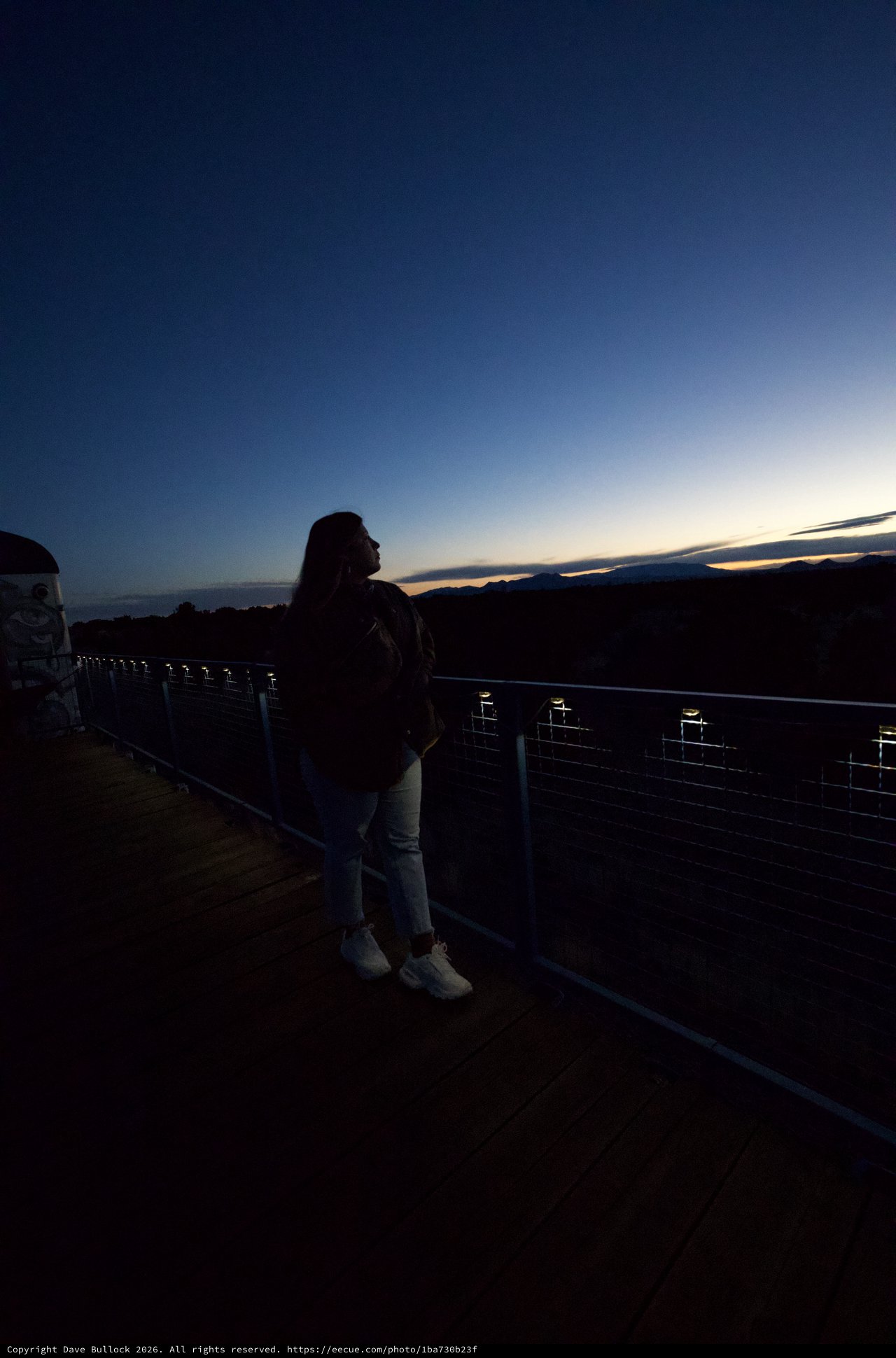 Silhouette at Sunset: Contemplative Moment on Observatory Deck